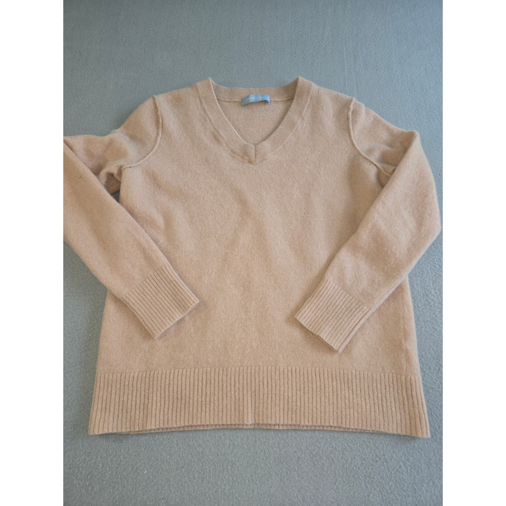 Antonio Melani Sweater Womens M Tan 100% Cashmere V-Neck Long Sleeve Ribbed Trim